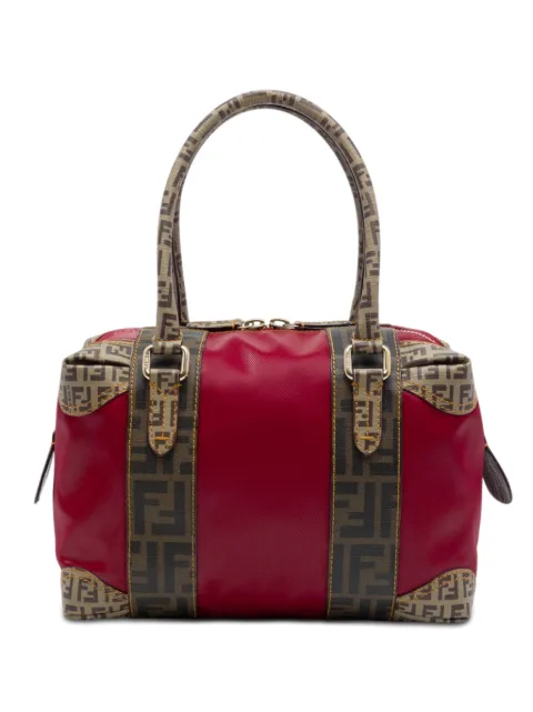 Fendi Pre-Owned 2000-2010 Zucca Trimmed Coated Canvas Mixed Media boston bag Red TEMUN61ENN2MMK0Z