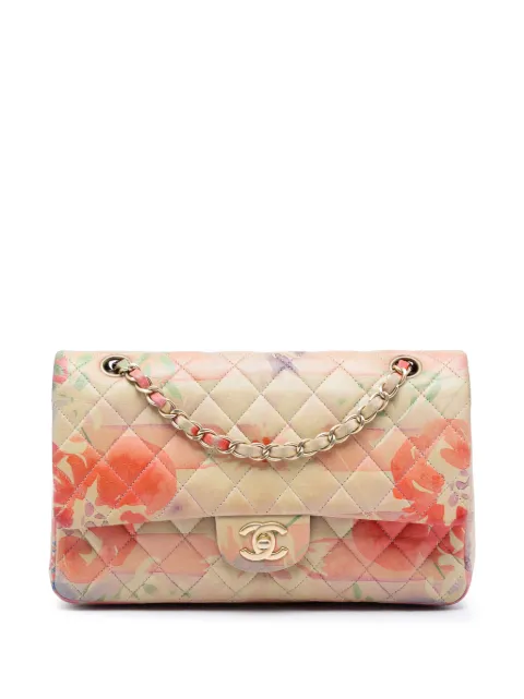 CHANEL Pre-Owned 2009-2010 Medium Classic Lambskin Tropical Flower Print Double Flap shoulder bag Orange PLK2X1GW4F0MC2C2