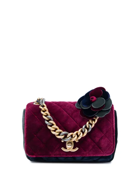 CHANEL Pre-Owned 2017-2018 Paris Cosmopolite Small Tricolor Quilted Velvet Private Affair Camellia Flap satchel Red P2M02ASR3ISDJHA2