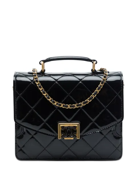 CHANEL Pre-Owned 2021-2026 CC Quilted Patent Accordion Pushlock Top Handle Flap satchel Black NRHOXCE5ELFED88T