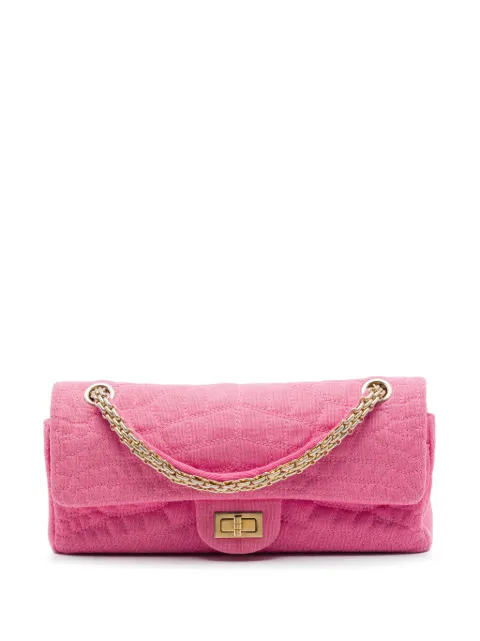 CHANEL Pre-Owned 2006-2008 Croc Quilted Jersey Reissue 2.55 East West Double Flap shoulder bag Pink NT8SRM3QU803J9X4