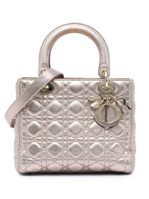 Christian Dior Pre-Owned 2019 Medium Metallic Lambskin Cannage Lady Dior satchel Gold DMMB6047OC0MRM2X