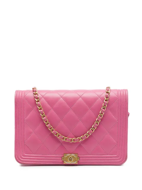CHANEL Pre-Owned 2018-2019 Quilted Lambskin Boy Wallet On Chain crossbody bag Pink D5BPFET1NUZ2TE41