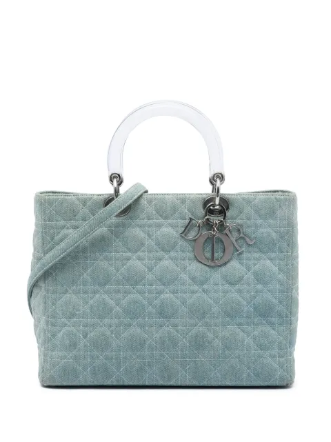 Christian Dior Pre-Owned 1999 Large Denim Cannage Acrylic Handles Lady Dior satchel Blue VUXZ75FY4AOVSOJ4