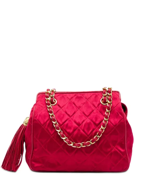 CHANEL Pre-Owned 1989-1991 CC Quilted Satin Tassel Chain shoulder bag Red V847WF33CS9KCORQ