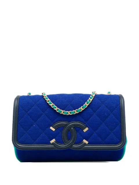 CHANEL Pre-Owned 2019 Small Tricolor Jersey CC Filigree Flap crossbody bag Blue UL39JG49TQGHWIUG