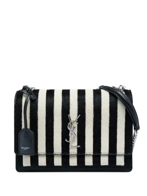 Saint Laurent Pre-Owned 2019 Medium Striped Ponyhair and Calfskin Monogram Sunset crossbody bag Black 16MG5BOUS2B4A6ST