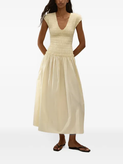 Faithfull Carmen shirred V-neck dress Neutrals FF5156MLK