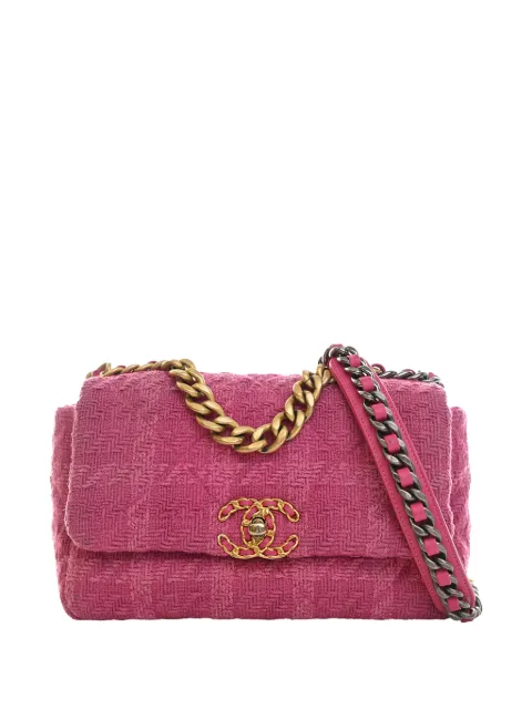 CHANEL Pre-Owned 2019 Medium Tweed 19 Flap satchel Pink UU591J3PR3WTGNB1