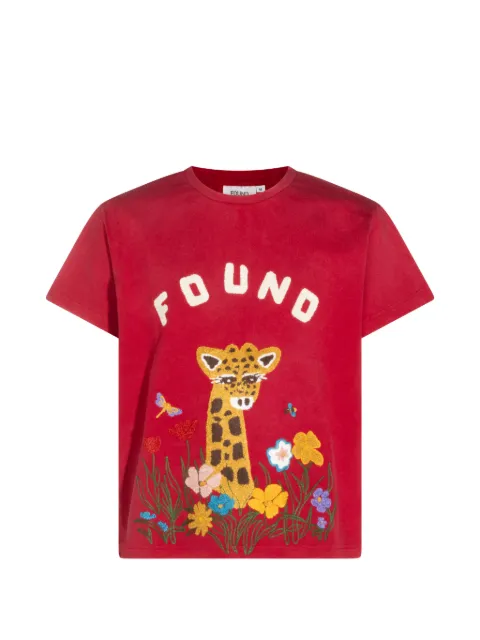 FOUND giraffe-embroidered cotton T-shirt Red FOPF26TT110126367