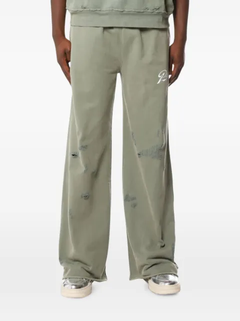 Purple Brand Slugger distressed logo-print track pants Green M4191MFGT326