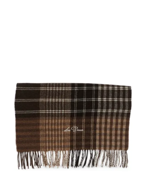 Les Deux check fringed scarf Brown 1002561867