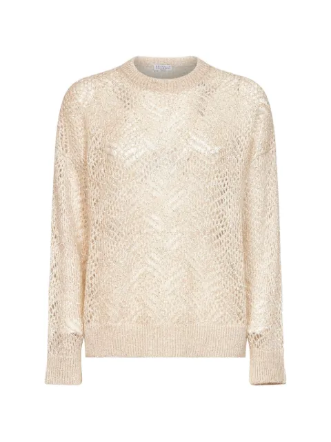 Brunello Cucinelli sequin-embellished openwork-knit sweater Neutrals MRG562500CEZ53