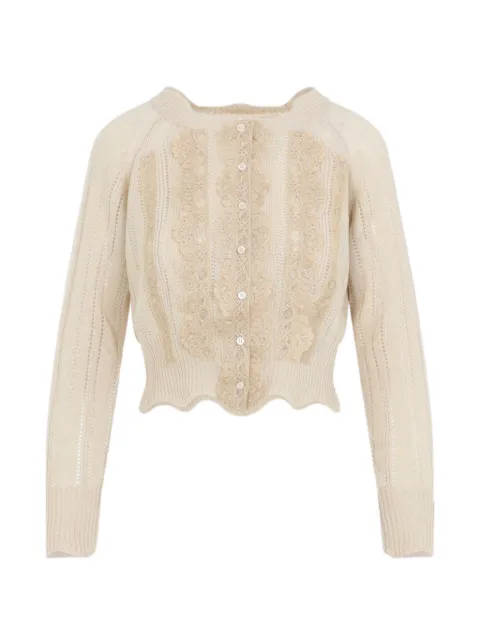 Ermanno Scervino lace-panelled pointelle-knit cardigan Neutrals D495N305APHYI