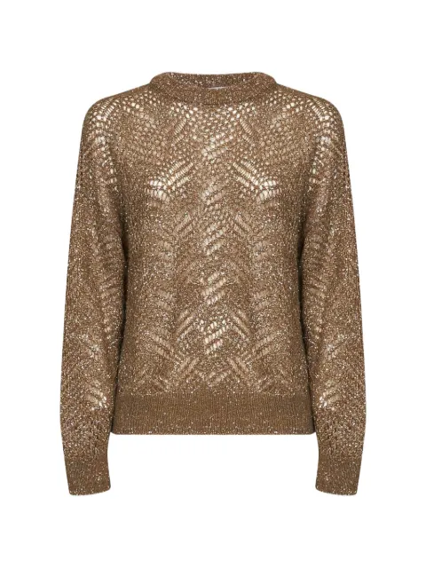 Brunello Cucinelli sequin-embellished openwork-knit sweater Brown MRG562500