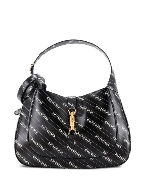 Gucci Pre-Owned x Balenciaga The Hacker Project Jackie 1961 Printed Leather Medium hobo bag Black 6J0CPUM9Q9SN6MWS