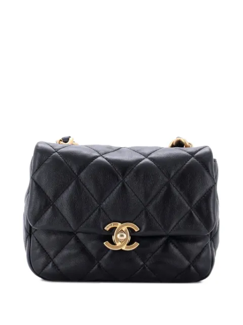 CHANEL Pre-Owned Lacquered Metal CC Flap Bag Quilted Lambskin Mini crossbody bag Black V7KOVAIMSY87K16E