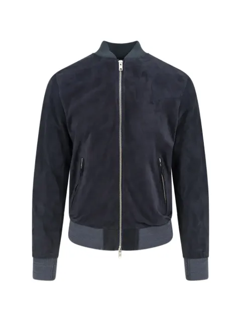 D-FOUR suede ribbed-trim bomber jacket Blue DF870