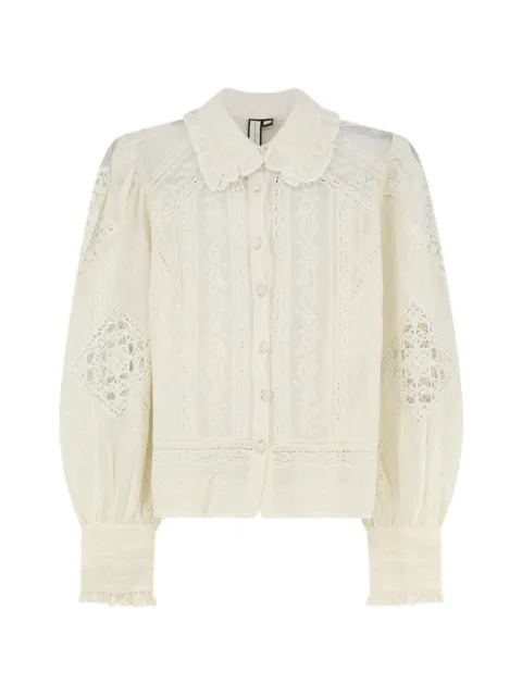 SCARLETT POPPIES lace-detail embroidered top Neutrals SP26TM078W048VANILLA
