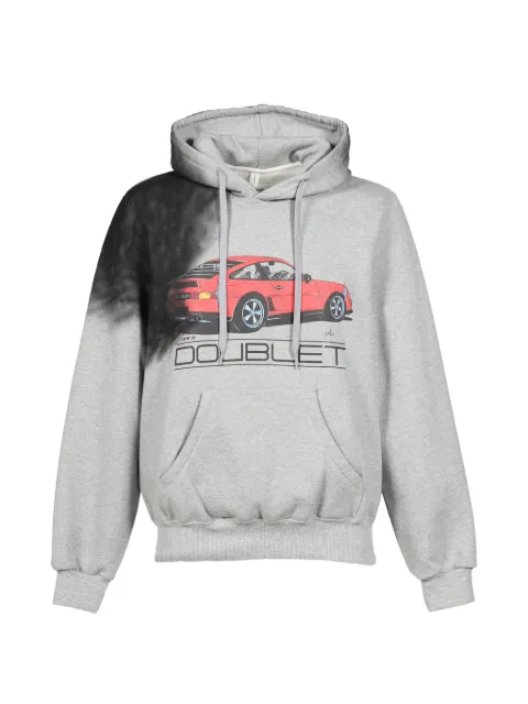 Doublet Exhaust Stained drawstring cotton hoodie Grey 26AW45CS461