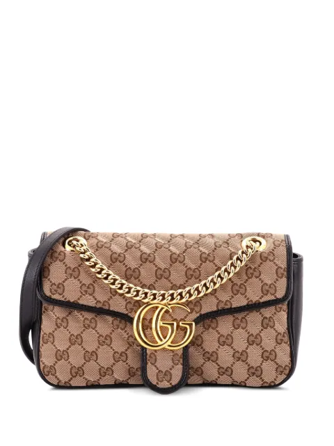Gucci Pre-Owned GG Marmont Flap Bag Diagonal Quilted GG Canvas with Leather Small shoulder bag Black XQ4HQ4RPUG3HDIR0