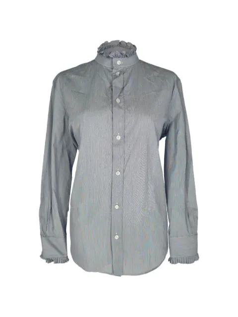 Celine Pre-Owned ruffle-neckline stripe blouse Blue RFCPUGBCL766619W
