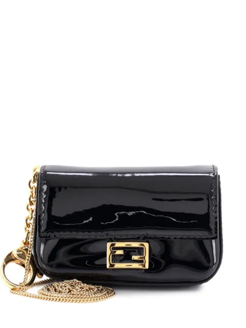 Fendi Pre-Owned Chain Baguette Charm Bag Patent Nano crossbody bag Black WWKX5Q47TJK45W4H