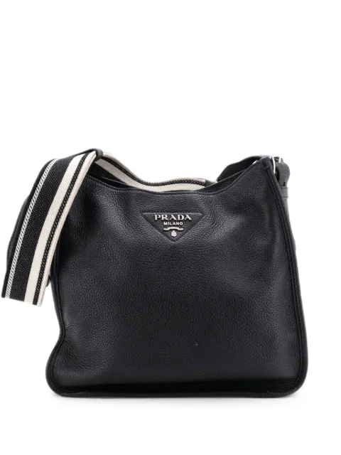 Prada Pre-Owned Logo Strap Leather Medium hobo bag Black BLVGXY11TN7H5L3P