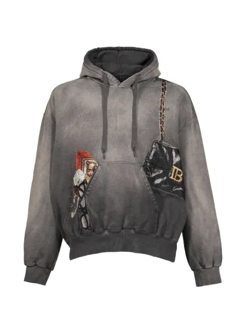 Doublet faded-effect patch-detail hoodie Grey 26AW07CS447BLK