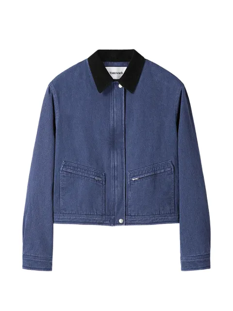 TONYWACK corduroy-collar cropped denim jacket Blue WBF12CJ605