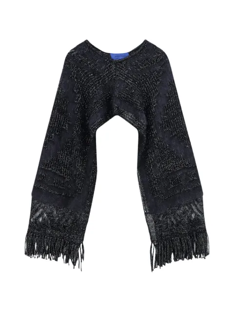 Mes Demoiselles fringe-trimmed metallic-knit poncho Black 26WROYCEBLACK