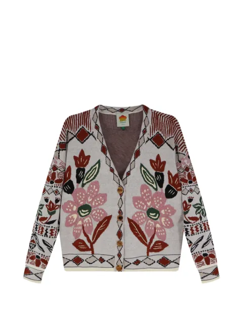 FARM Rio off-white Ainika embroidered flower knit cardigan Neutrals 35615325233