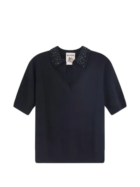 Semicouture bead-embellished short-sleeve sweater Black Y6WH70Y69