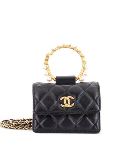 CHANEL Pre-Owned Pearl Crown with Chain Quilted Lambskin clutch bag Black A81NP4LMX8F5494P