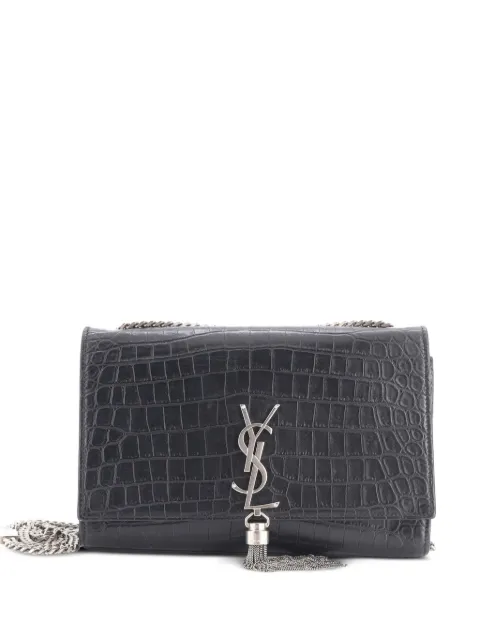 Saint Laurent Pre-Owned Classic Monogram Tassel Crocodile Embossed Leather Medium crossbody bag Black LSY47STI3SY0MNEZ