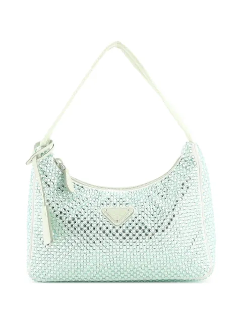 Prada Pre-Owned Re-Edition 2000 Crystal Embellished Satin Mini hobo bag Green 9Z29ASQ6G7D88N72