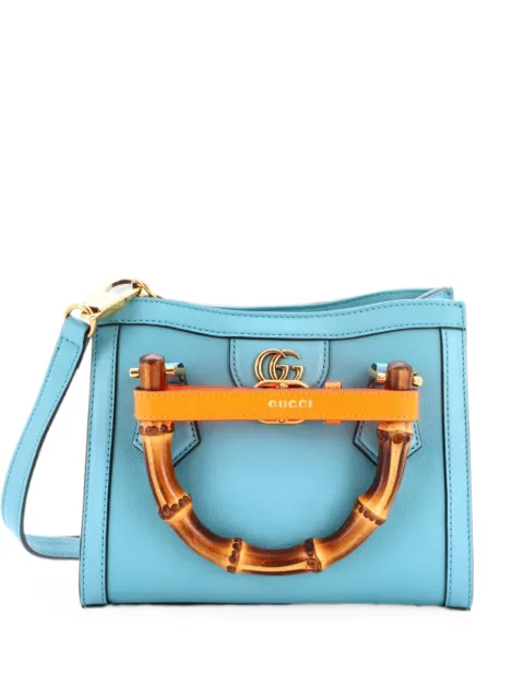 Gucci Pre-Owned Diana NM Bamboo Handle Tote Leather Mini crossbody bag Blue HOXD6UZ6TXTTW722