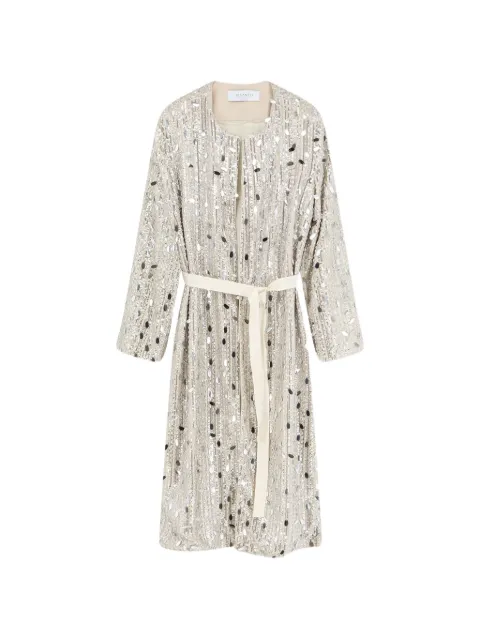 DE SANTIS sequin-embellished belted coat Silver SP90983