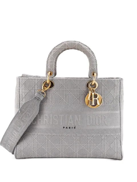 Christian Dior Pre-Owned Lady D-Lite Bag Cannage Embroidered Canvas Large tote bag Grey Q163HOLV6JT22PCU