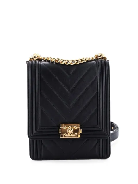 CHANEL Pre-Owned North South Boy Flap Bag Chevron Lambskin Small crossbody bag Black GXU1JIOPADBBG8XB