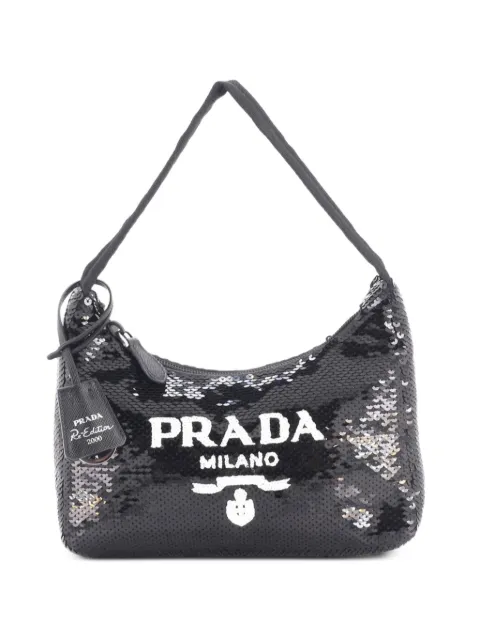 Prada Pre-Owned Re-Edition 2000 Sequins Mini hobo bag Black GEAAINDJP5G74KOA
