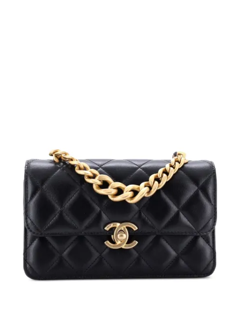 CHANEL Pre-Owned Chain Handle Compartment Flap Bag Quilted Lambskin Mini crossbody bag Black KJXA9OCY3TC35VUR