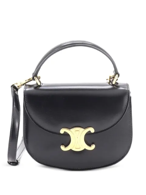 Celine Pre-Owned Triomphe Besace Clea Top Handle Flap Bag Leather Mini satchel Black EYG8OQ7MWLVNMK1Z
