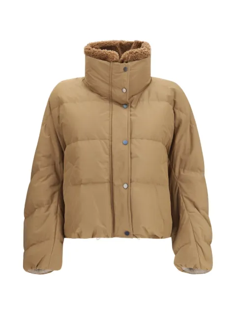 Brunello Cucinelli Techno cotton taffeta down jacket with detachable shearling insert and monili Neutrals MH5257474C003