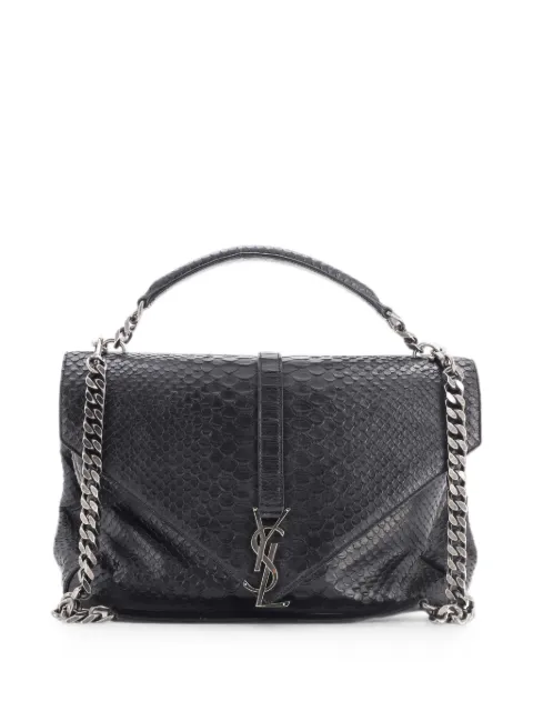 Saint Laurent Pre-Owned Classic Monogram College Bag Python Embossed Leather Large satchel Black EBWRQKSNKS3PD79K