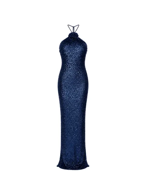 ROSERRY sequin-embellished halterneck maxi dress Blue JENNIFERSEQUINED