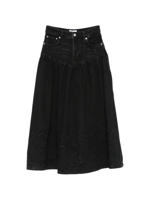 GANNI embroidered denim midi skirt Black A1090261