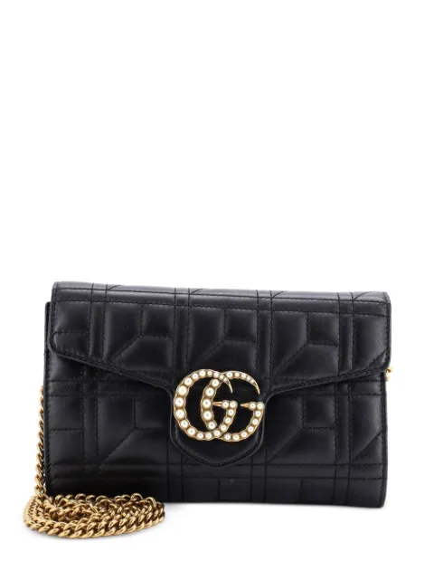 Gucci Pre-Owned Pearly GG Marmont Chain Wallet Matelasse Leather Mini shoulder bag Black 2TVIDD22VK0K8WEK