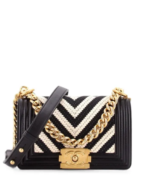 CHANEL Pre-Owned Boy Flap Bag Braided Chevron Cording and Calfskin Small shoulder bag Black DKNCCVCQZODX7GHR