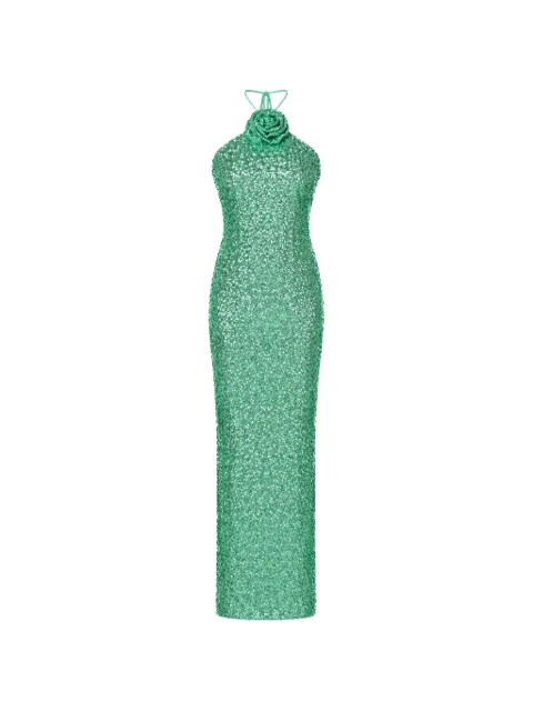 ROSERRY sequin-embellished floral-appliqué dress Green JENNIFERSEQUINED
